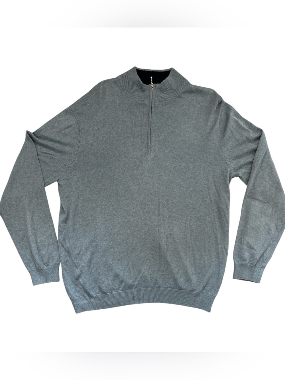 J Hilburn Mens Large 1/4 Zip Sweater Blue Cotton Silk Cashmere Pullover